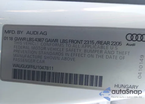 2018 Audi A3 2.0T Premium/2.0T Tech Premium from USA, damaged, VIN WAUGUGFF6J1047811